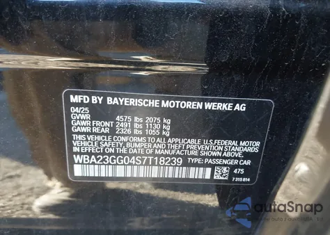 2025 BMW 228 Gran Coupe xDrive z USA, uszkodzony, nr VIN WBA23GG04S7T18239